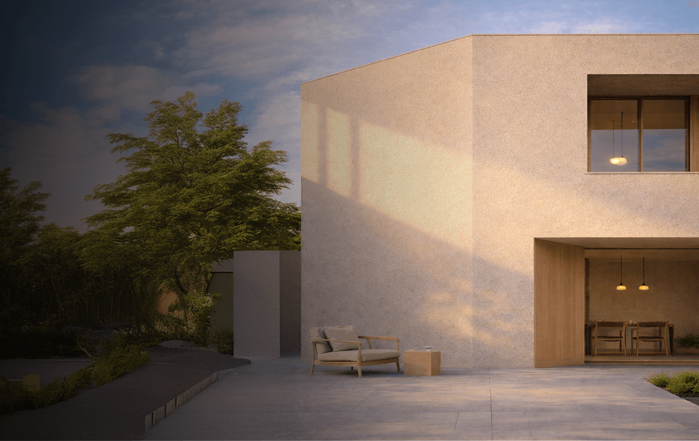Modern home exterior finished with premium granite spray coating